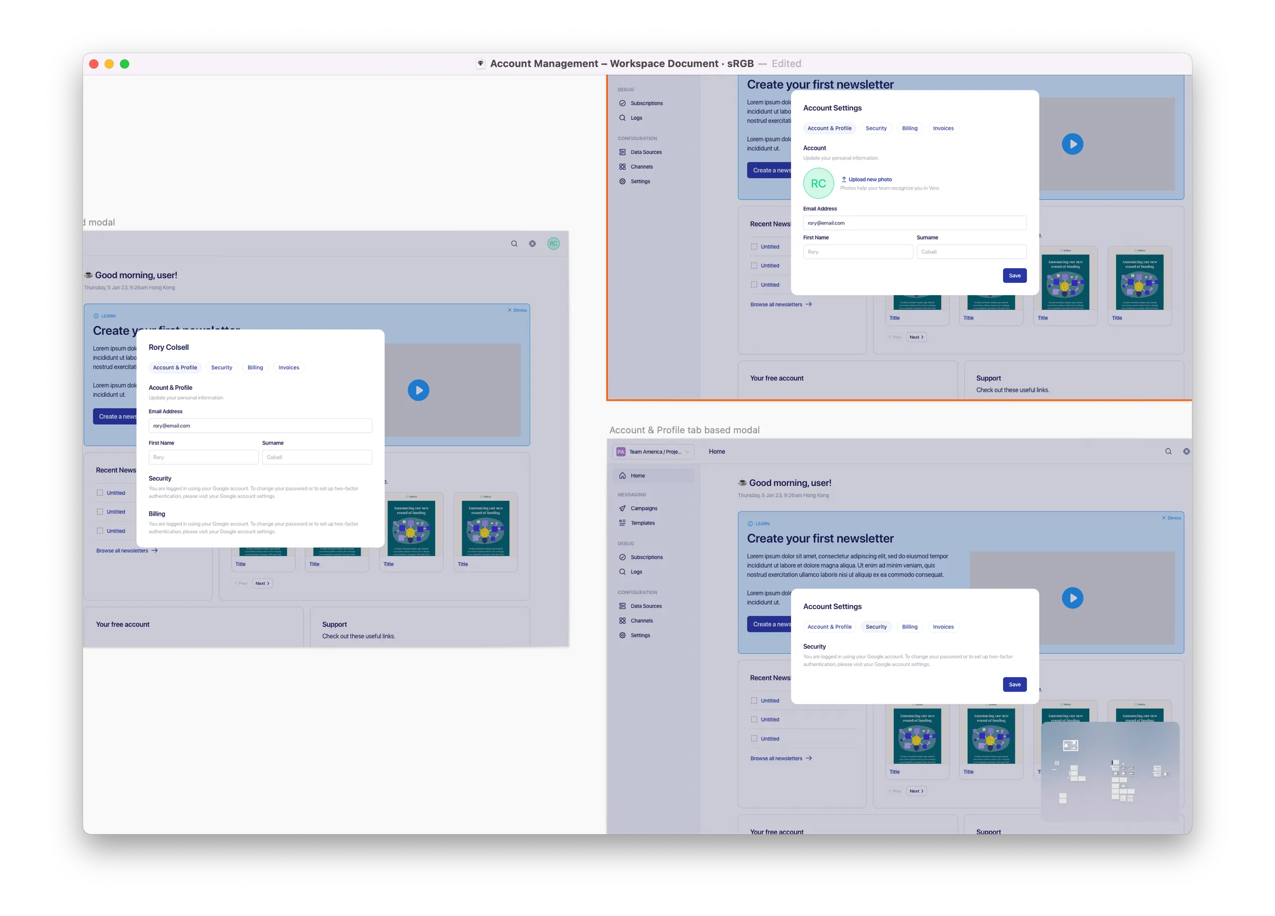 Account profile modal type