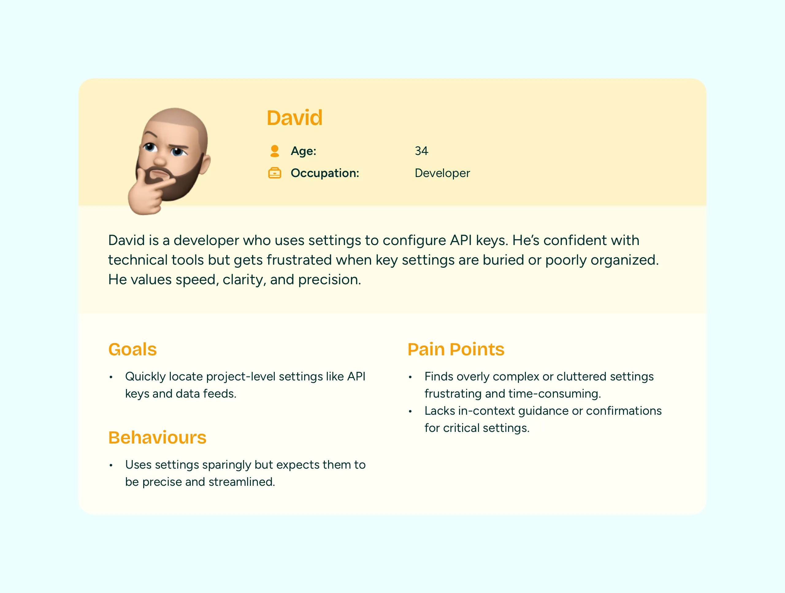 David's user persona