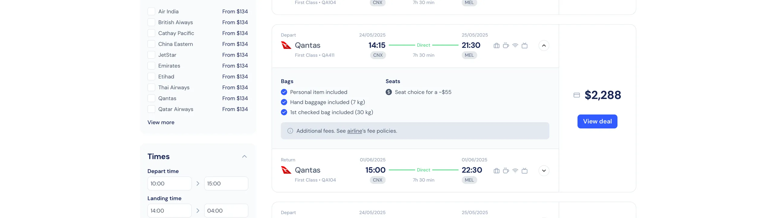Flight card with expanded detail view