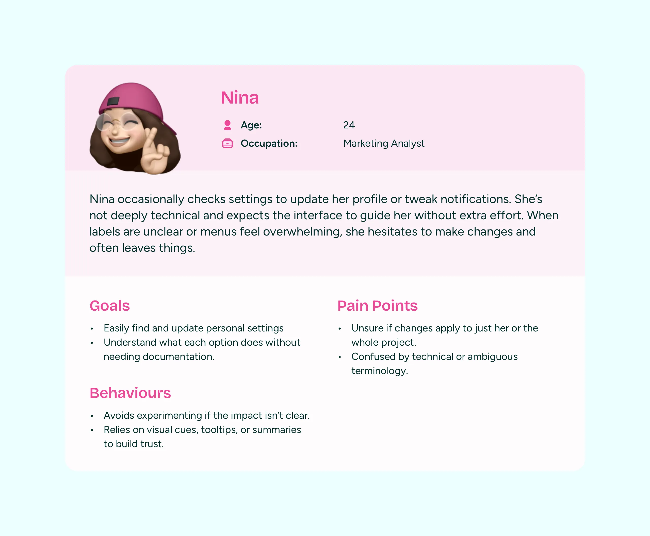 Nina's user persona