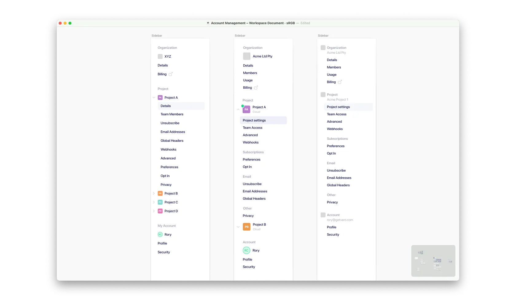 Settings sidebar exploration